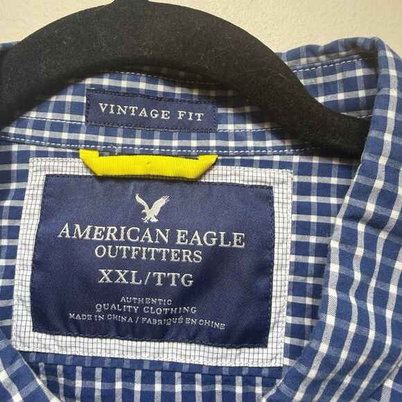 American Eagle Shirt Mens 2XL Blue White Plaid Button Down Vintage Fit Cotton - Picture 4 of 6